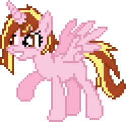 Size: 3060x2961 | Tagged: safe, artist:polygonical, oc, oc only, alicorn, pony, alicorn oc, grin, high res, horn, laughing, pixel art, raised hoof, simple background, smiling, solo, spread wings, transparent background, wings