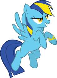 Size: 931x1267 | Tagged: safe, artist:polygonical, oc, oc only, oc:general mumble, pegasus, pony, armband, flying, simple background, smiling, smirk, solo, transparent background, vector