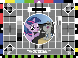 Size: 4267x3200 | Tagged: safe, artist:polygonical, smarty pants, twilight sparkle, pony, unicorn, g4, bbc, chalk, chalkboard, duo, female, filly, filly twilight sparkle, foal, high res, open mouth, open smile, smiling, test card, test card f, tic tac toe, younger