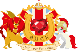 Size: 3681x2567 | Tagged: safe, artist:polygonical, oc, oc:britannia, manticore, pony, unicorn, b.u.c.k., coat of arms, female, high res, lineless, logo, mare, simple background, transparent background, union jack