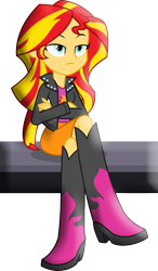 Size: 526x900 | Tagged: safe, artist:paco777yuyu, sunset shimmer, human, equestria girls, g4, boots, crossed legs, female, shoes, simple background, sitting, solo, transparent background