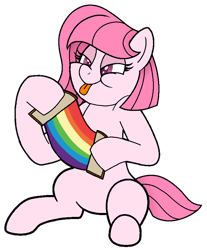 Size: 732x884 | Tagged: safe, artist:muhammad yunus, oc, oc:annisa trihapsari, earth pony, pony, :p, base used, cute, earth pony oc, female, food, ibispaint x, mare, ocbetes, rainbow grilled cheese, simple background, sitting, solo, sultry pose, tongue out, transparent background