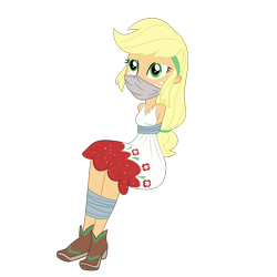 Size: 2000x2000 | Tagged: safe, artist:nie-martw-sie-o-mnie, applejack, human, equestria girls, equestria girls specials, g4, my little pony equestria girls: better together, my little pony equestria girls: spring breakdown, bondage, bound and gagged, cloth gag, female, gag, high res, over the nose gag, simple background, solo, tape, tape bondage, tape gag, tied up, transparent background