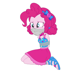Size: 2000x2000 | Tagged: safe, artist:nie-martw-sie-o-mnie, pinkie pie, human, equestria girls, equestria girls specials, g4, my little pony equestria girls: better together, my little pony equestria girls: spring breakdown, bondage, bound and gagged, cloth gag, female, gag, high res, over the nose gag, sandals, simple background, solo, tape, tape bondage, tape gag, tied up, transparent background
