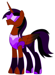 Size: 845x1147 | Tagged: safe, artist:kiracatastic, oc, oc only, oc:midnight shadow, alicorn, pony, alicorn oc, bodysuit, clothes, colored wings, folded wings, fusion, fusion:oc:solarstorm shadow, fusion:oc:surge navyheart, gradient wings, horn, male alicorn, male alicorn oc, simple background, solo, standing, transparent background, visor, wings