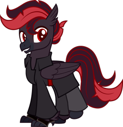 Size: 3085x3187 | Tagged: safe, artist:yogurtscotch, oc, oc only, oc:razor claw, hippogriff, cloak, clothes, colored hooves, fingerless gloves, folded wings, gloves, high res, hippogriff oc, looking at you, male, male oc, pants, red eyes, simple background, smiling, solo, standing, talon, transparent background, wings