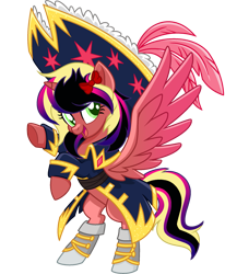 Size: 1627x1970 | Tagged: safe, artist:element bases, artist:kiracatastic, oc, oc only, oc:flora heart, alicorn, pony, my little pony: the movie, alicorn oc, base used, big hat, boots, bow, clothes, coat, colored wings, fusion, fusion:oc:maria floraquartz, fusion:oc:surge navyheart, gradient mane, gradient tail, gradient wings, green eyes, hair bow, hat, horn, intersex, looking at you, pirate boots, pirate coat, pirate hat, rearing, shoes, simple background, solo, spread wings, tail, transparent background, wings