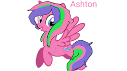 Size: 621x350 | Tagged: safe, oc, oc only, oc:ashton, alicorn, pony, base used, multicolored eyes, multicolored hair, multicolored tail, pink coat, pride, pride flag, simple background, smiling, solo, tail, text, trigender, trigender pride flag, white background