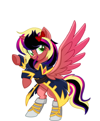 Size: 1627x1970 | Tagged: safe, alternate version, artist:elementbases, artist:kiracatastic, oc, oc only, oc:flora heart, alicorn, pony, alicorn oc, base used, boots, bow, clothes, coat, colored wings, fusion, fusion:oc:maria floraquartz, fusion:oc:surge navyheart, gradient mane, gradient tail, gradient wings, green eyes, hair bow, horn, intersex, looking at you, rearing, shoes, simple background, solo, spread wings, tail, transparent background, wings