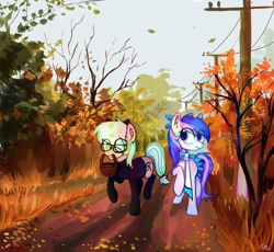 Size: 1368x1258 | Tagged: safe, oc, oc only, oc:hasegawa kazumi, oc:reastiegon, earth pony, pony, autumn, best friends, cute, duo, female, mare