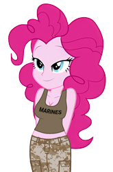 Size: 820x1240 | Tagged: safe, artist:ah96, artist:edy_january, edit, editor:ah96, vector edit, pinkie pie, human, equestria girls, g4, breasts, busty pinkie pie, camouflage, clothes, marine, marines, military, military uniform, sexy, simple background, soldier, solo, stupid sexy pinkie, tank top, transparent background, uniform, united states, usmc, vector