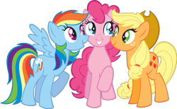 Size: 5270x3265 | Tagged: safe, applejack, pinkie pie, rainbow dash, earth pony, pegasus, pony, g4, official, .svg available, applejack's hat, cowboy hat, female, hat, mare, simple background, stock vector, svg, transparent background, trio, vector