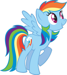 Size: 2669x2968 | Tagged: safe, rainbow dash, pegasus, pony, g4, official, .svg available, female, high res, mare, open mouth, open smile, raised hoof, simple background, smiling, solo, spread wings, standing, stock vector, svg, transparent background, vector, wings