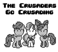 Size: 775x684 | Tagged: safe, artist:polygonical, apple bloom, scootaloo, sweetie belle, earth pony, pegasus, pony, unicorn, g4, season 1, the show stoppers, 8-bit, ^^, cutie mark crusaders, eyes closed, female, filly, foal, game boy, grayscale, monochrome, pixel art, simple background, smiling, song cover, white background