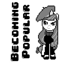 Size: 775x684 | Tagged: safe, artist:polygonical, rarity, pony, unicorn, g4, season 2, sweet and elite, 8-bit, beatnik rarity, becoming popular, beret, clothes, female, front view, game boy, grayscale, hat, looking at you, mare, monochrome, pixel art, simple background, solo, song cover, sweater, white background