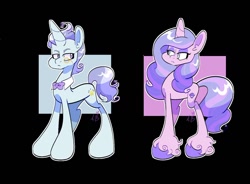 Size: 1350x995 | Tagged: safe, artist:galaxydream22, oc, oc only, oc:pearlescent, oc:royal blue, pony, unicorn, g5, alternate universe, duo, duo male and female, female, horn, lidded eyes, looking at each other, looking at someone, looking back, male, mare, monochrome, not izzy moonbow, opaline's parents, signature, stallion, tail, unamused, unshorn fetlocks