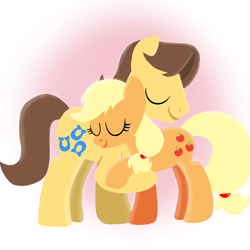 Size: 1400x1400 | Tagged: safe, artist:mlplary6, applejack, caramel, earth pony, pony, g4, boyfriend and girlfriend, duo, eyes closed, female, hug, love, male, mare, ship:carajack, shipping, stallion, straight