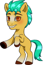 Size: 662x1003 | Tagged: safe, artist:dklmsoda, hitch trailblazer, earth pony, pony, g5, chibi, colored, hoof heart, looking at you, male, rearing, simple background, smiling, solo, stallion, tail, underhoof, white background