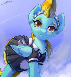 Size: 2300x2500 | Tagged: safe, artist:skitsroom, lightning dust, pegasus, pony, g4, clothes, cute, dustabetes, female, folded wings, high res, looking at you, maid, mare, skirt, smiling, smiling at you, solo, wings