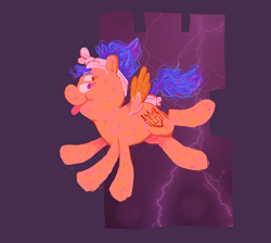 Size: 1900x1700 | Tagged: safe, artist:msponies, pegasus, pony, g4, four eyes, fusion, fusion:cozy glow, fusion:scootaloo, multiple eyes, multiple legs, multiple limbs, orange coat, six legs, solo, spread wings, tongue out, wings