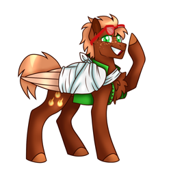 Size: 1188x1186 | Tagged: safe, artist:artistcoolpony, oc, oc only, oc:golden flare, pegasus, pony, bandage, broken bone, broken wing, cast, clothes, colored hooves, colored wings, freckles, injured, ponified, shirt, short tail, simple background, sling, solo, species swap, sunglasses, tail, wings