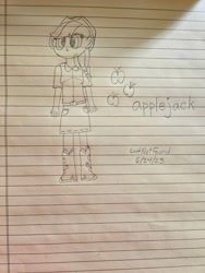 Size: 4000x3000 | Tagged: safe, artist:nightshadowmlp, applejack, human, equestria girls 10th anniversary, equestria girls, g4, applejack's hat, cowboy hat, female, hat, lined paper, solo, stetson, traditional art