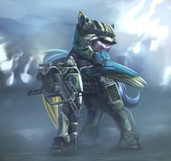 Size: 3500x3300 | Tagged: safe, artist:richmay, oc, oc only, oc:helmie, pegasus, pony, armor, clothes, futuristic, gun, helmet, high res, military, solo, weapon