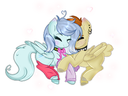 Size: 782x592 | Tagged: safe, artist:angellightyt, oc, oc only, pegasus, pony, base used, choker, clothes, colored hooves, duo, ear piercing, earring, eyes closed, female, jewelry, leg warmers, mare, oc x oc, pegasus oc, piercing, shipping, simple background, smiling, spiked choker, transparent background, wings