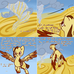 Size: 1002x1002 | Tagged: safe, artist:celadonlonghorn, oc, oc:desert eagle, pegasus, pony, ask desert eagle, colored wings, female, flying, gradient wings, mare, solo, tornado, wings