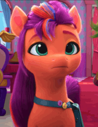 Size: 838x1082 | Tagged: safe, screencap, sunny starscout, earth pony, pony, bridlewoodstock (make your mark), g5, my little pony: make your mark, my little pony: make your mark chapter 4, spoiler:g5, spoiler:my little pony: make your mark, spoiler:my little pony: make your mark chapter 4, spoiler:mymc04e01, animated, bag, bridlewoodstock, cropped, faic, female, fluttershy's cutie mark, frown, gif, i watch it for the ears, looking down, mane melody (location), mane stripe sunny, mare, rainbow dash's cutie mark, sad, saddle bag, solo, sunny sadscout, twilight sparkle's cutie mark