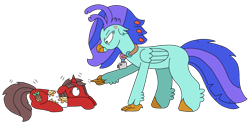 Size: 3185x1615 | Tagged: safe, artist:supahdonarudo, oc, oc only, oc:ironyoshi, oc:sea lilly, classical hippogriff, hippogriff, pony, unicorn, angry, atg 2023, camera, clothes, cross-popping veins, emanata, jewelry, lying down, necklace, newbie artist training grounds, pointing, prone, scared, scowl, shaking, shirt, shrunken pupils, simple background, this will end in tears, transparent background