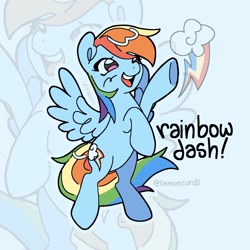 Size: 1676x1676 | Tagged: safe, artist:llemoncurdll, part of a set, rainbow dash, pegasus, pony, g4, female, mare, name, open mouth, open smile, signature, smiling, solo, spread wings, wings, zoom layer