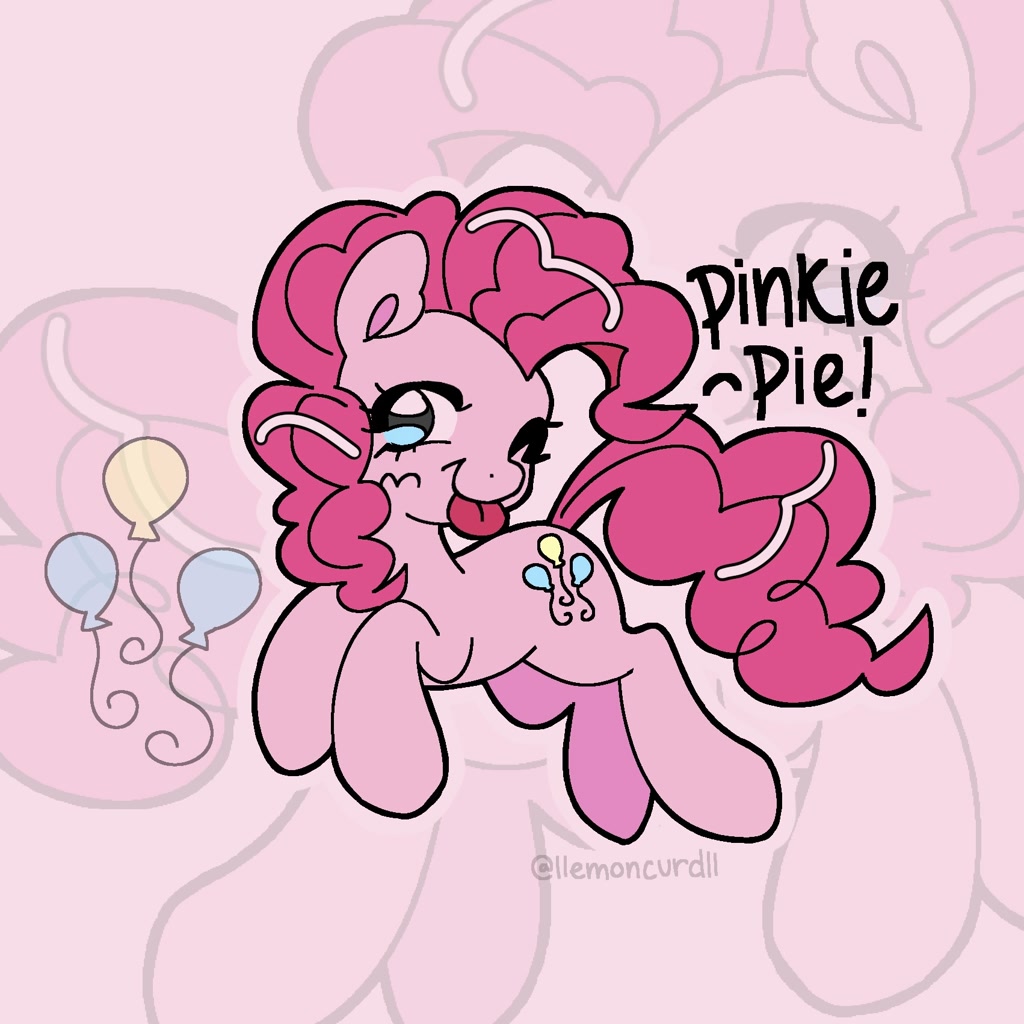 [cutie mark,earth pony,female,mare,name,pinkie pie,pony,safe,signature,solo,tongue out,zoom layer,part of a set,artist:llemoncurdll]