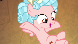 Size: 1280x720 | Tagged: safe, edit, edited screencap, screencap, cozy glow, pegasus, pony, frenemies (episode), g4, cozybetes, cute, eyes open, female, filly, foal, open mouth, solo