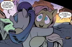 Size: 651x432 | Tagged: safe, artist:andy price, idw, fluttershy, rarity, pegasus, pony, unicorn, friendship is magic #102, g4, my little pony: friendship is magic (idw), comic, comic panel, cropped, dialogue, duo, everything is fine, hug, screencap comic, shipping fuel, speech bubble