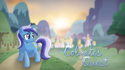 Size: 1920x1080 | Tagged: safe, artist:sterlingpony, minuette, pony, unicorn, g4, female, mare, ponyville, smiling, solo, song cover, sunrise, turned head