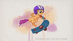 Size: 3840x2160 | Tagged: safe, artist:sterlingpony, scootaloo, pegasus, pony, g4, female, filly, foal, grin, helmet, high res, outline, scooter, smiling, solo, wallpaper