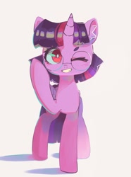 Size: 1232x1652 | Tagged: safe, artist:luxaestas, twilight sparkle, alicorn, pony, g4, female, glasses, mare, one eye closed, solo, twilight sparkle (alicorn), wink