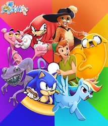 Size: 1752x2048 | Tagged: safe, artist:xcolorblisssketchx, rainbow dash, big cat, cat, dog, echidna, hedgehog, human, panther, pegasus, pony, g4, adventure time, color wheel, color wheel challenge, crossover, disney, dreamworks, jake the dog, knuckles the echidna, male, monster, monsters inc., peter pan, pixar, puss in boots, randall boggs, sonic the hedgehog, sonic the hedgehog (series), the pink panther