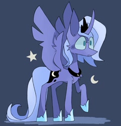 Size: 1972x2048 | Tagged: safe, artist:volchok, princess luna, alicorn, pony, g4, cute, female, mare, raised hoof, s1 luna, simple background, solo, spread wings, wings