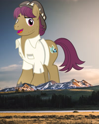 Size: 2761x3456 | Tagged: safe, anonymous editor, artist:cheezedoodle96, edit, snap shutter, earth pony, pony, g4, clothes, giant pony, hat, high res, highrise ponies, irl, macro, male, mountain, mountain range, photo, ponies in real life, scenery, shirt, solo, stallion, story included, yellowstone national park