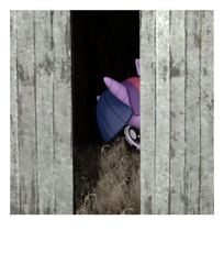 Size: 1555x1902 | Tagged: safe, artist:charismatic pony, twilight sparkle, pony, unicorn, g4, 3d, broken door, female, grass, light, mare, night, passepartout, peeking, polaroid, revamped ponies, solo, source filmmaker, unicorn twilight, walls