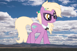 Size: 1400x933 | Tagged: safe, anonymous editor, artist:starryshineviolet, edit, grace manewitz, earth pony, pony, g4, background pony, female, giant pony, giantess, glasses, highrise ponies, irl, macro, mare, mountain, mountain range, pencil, photo, ponies in real life, solo