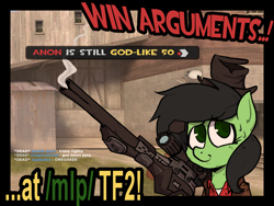 Size: 1600x1200 | Tagged: safe, oc, oc:filly anon, /mlp/ tf2 general, female, filly, ghostly gibus, gun, hat, killstreak, koth mareduct, koth viaduct, machina, rifle, sniper, sniper (tf2), sniper rifle, sweat, team fortress 2, text, weapon