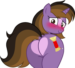 Size: 1158x1052 | Tagged: safe, artist:katnekobase, artist:muhammad yunus, oc, oc only, oc:princess kincade, alicorn, earth pony, pony, g4, base used, blushing, butt, dock, embarrassed, female, happy, heart butt, kincadebutt, looking at you, looking back, looking back at you, mare, plot, simple background, smiling, smiling at you, solo, tail, transparent background, wide eyes