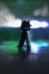 Size: 2172x3240 | Tagged: safe, artist:magentastranger, oc, pony, glowing, glowing eyes, high res, police, rain, solo