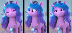 Size: 4329x1972 | Tagged: safe, edit, edited screencap, screencap, izzy moonbow, pony, unicorn, g5, my little pony: make your mark, my little pony: make your mark chapter 4, the jinxie games, spoiler:g5, spoiler:my little pony: make your mark, spoiler:my little pony: make your mark chapter 4, spoiler:mymc04e03, coach, coach izzy moonbow, cute, faic, female, frown, heart, izzy moonbow is not amused, izzy's coaching whistle, izzybetes, mare, pouting, referee, referee izzy moonbow, smiling, solo, sunglasses, sunglasses on head, unamused, whistle, whistle necklace