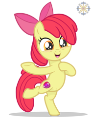 Size: 3000x4000 | Tagged: safe, artist:r4hucksake, apple bloom, earth pony, pony, g4, belly, bipedal, female, filly, foal, simple background, solo, standing, standing on one leg, the cmc's cutie marks, transparent background