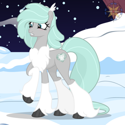 Size: 2500x2500 | Tagged: safe, artist:r4hucksake, oc, oc:permafrost, earth pony, pony, base used, concave belly, female, high res, mare, slender, snow, solo, thin