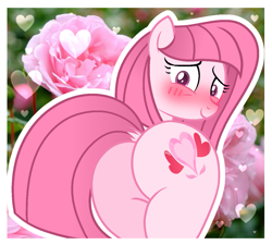 Size: 1227x1102 | Tagged: safe, artist:muhammad yunus, oc, oc only, oc:annisa trihapsari, earth pony, pony, g4, adorasexy, annibutt, blushing, butt, cute, dock, earth pony oc, female, flower, heart, looking at you, looking back, looking back at you, mare, plot, rose, sexy, solo, tail